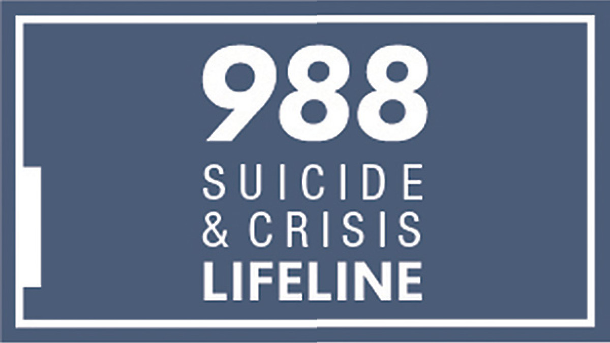 Suicide Hotline 988 Icon of Suicide and Crisis Lifeline. White letters on blue background.