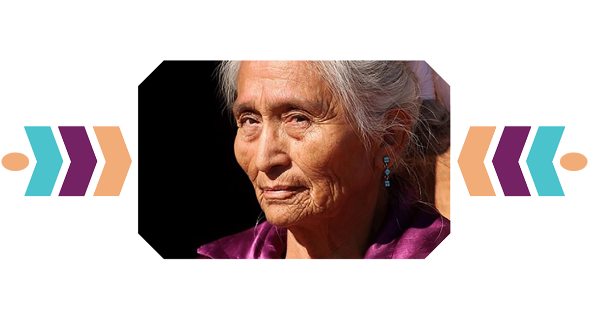 Tribal woman Profile of tribal woman looking into the distance with decorative shapes on either side.