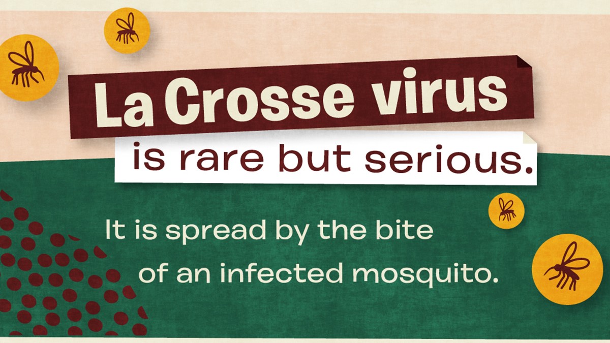Social media graphic. Text says, "La Crosee viurs is rare but serious. It is spread by the bite of an infected mosquito."