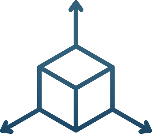 VR training image Cube with arrows coming from the outer corners.