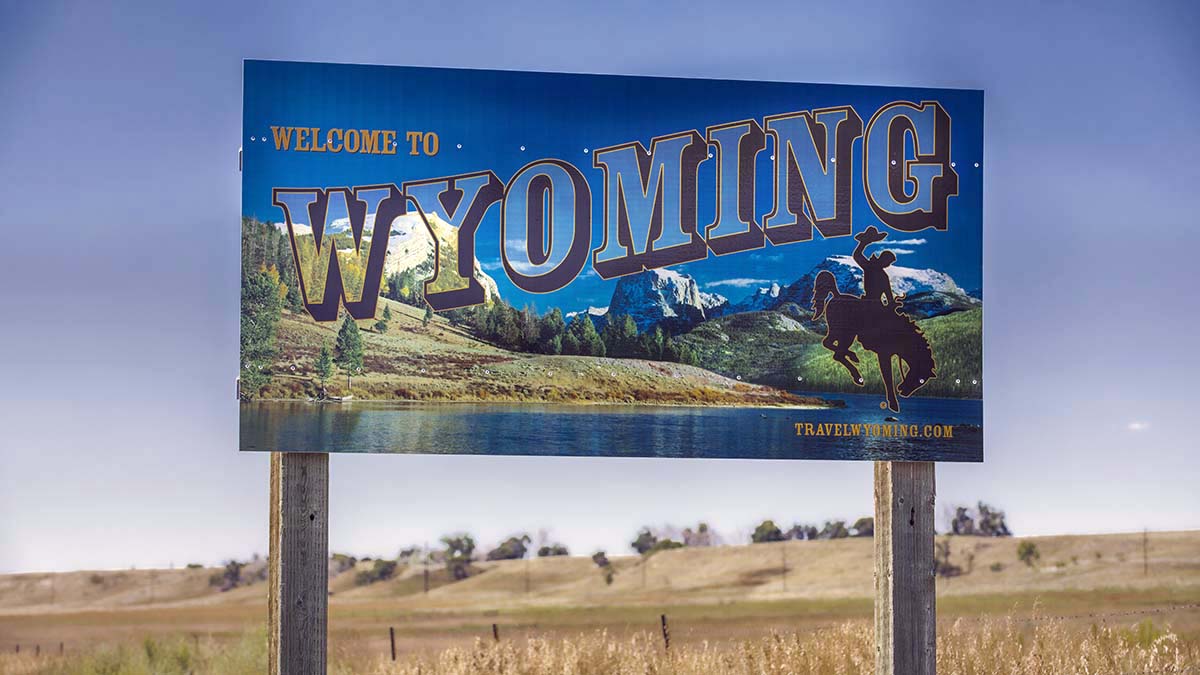 Wyoming Decorative roadside sign states welcome to Wyoming
