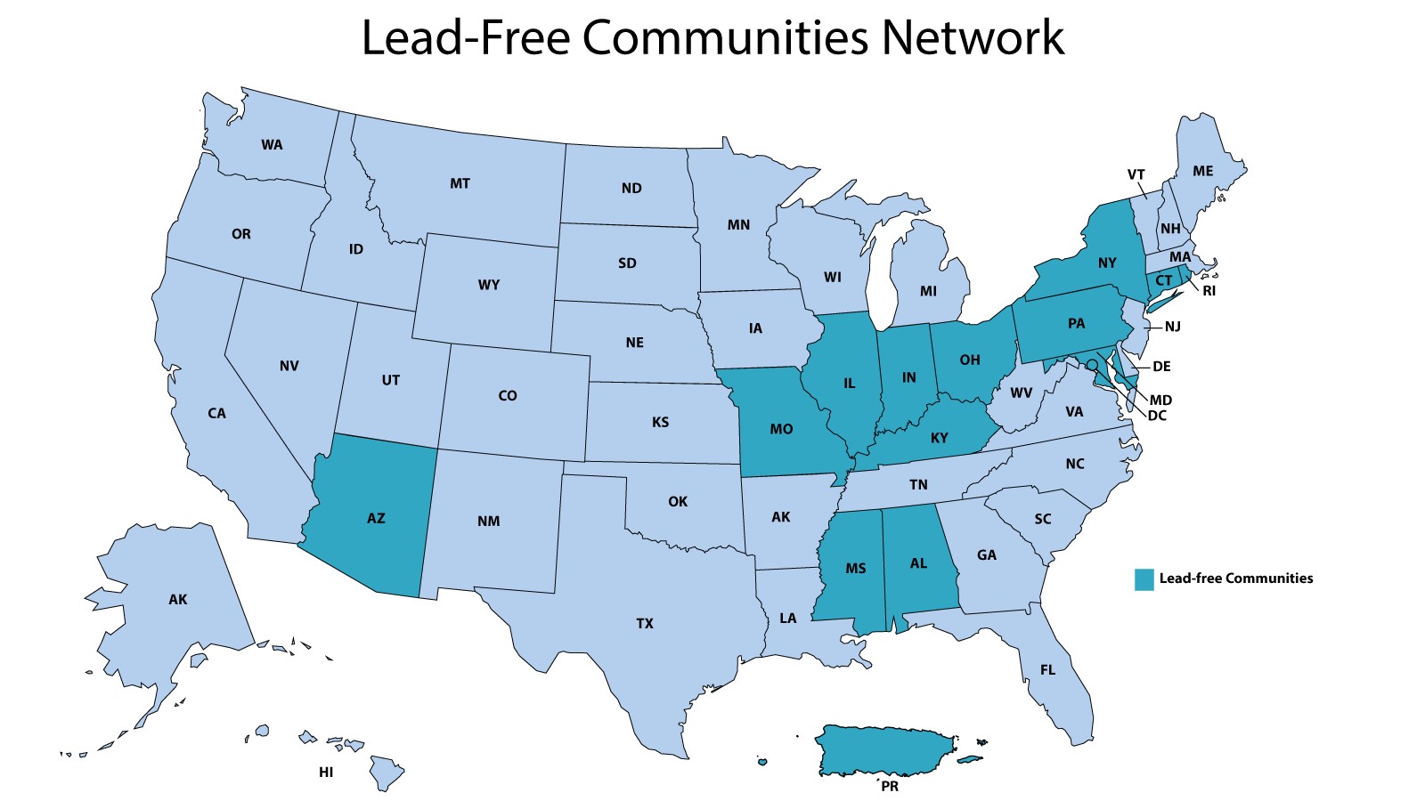 LFC Network Map US map displaying the lead-free communities network.