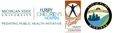 — title missing — Michigan State University, Hurley Children's Hospital, Greater Flint Health Coalition, and City of Flint logos