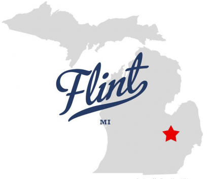 — title missing — Infographic showing the location of Flint in the state of Michigan.