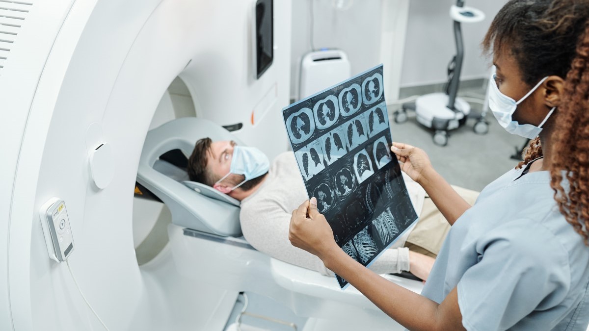 CT Scan a man receiving a CT scan