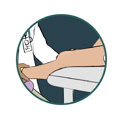 Illustration of a healthcare provider caring for a patient with Lyme arthritis