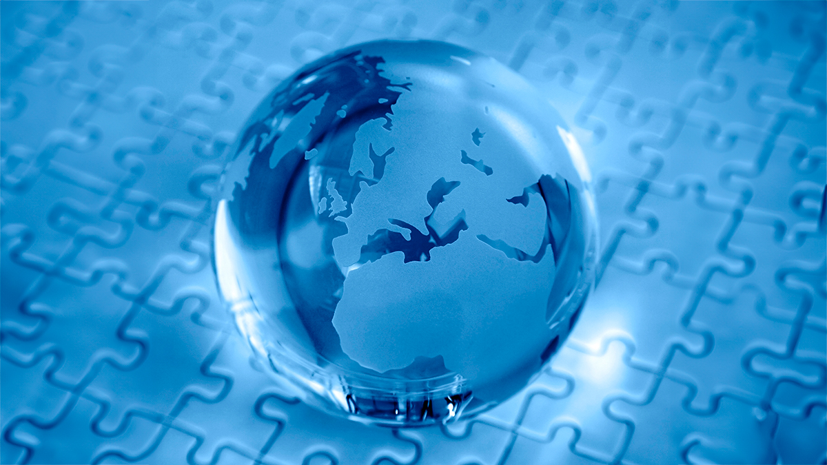 ME/CFS Basics Transparent globe on top of blue puzzle.