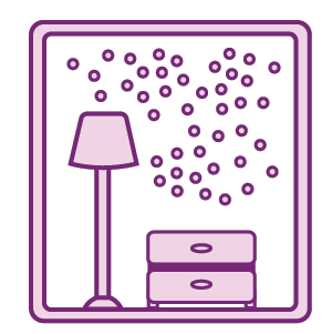 illustration: germs floating near a lamp and dresser