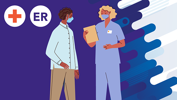 Fungal Meningitis - Emergency Room Illustration showing a doctor admitting a patient to the emergency room at a hospital.