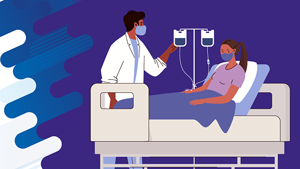 Fungal Meningitis - Treatment Illustration showing a doctor medically treating a patient in a bed.