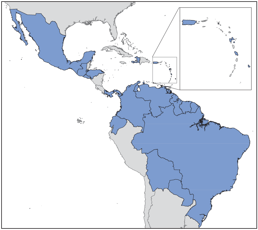 m6503e1f.gif The figure above is a map showing countries and territories with documented local transmission of Zika virus infection reported to the Pan American Health Organization in the Region of the Americas during 2015–2016.
