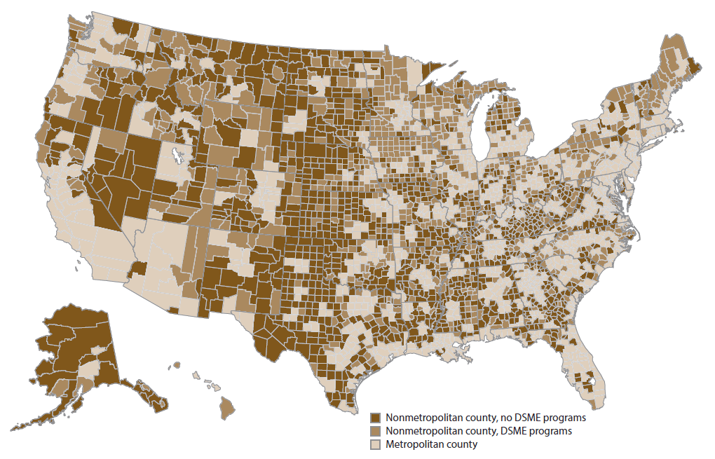 Diabetes Self-Management Education Programs in Nonmetropolitan Counties — United States, 2016 Map