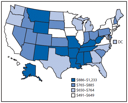 m6601a1f.gif The figure above is a map of the United States showing the costs per capita of fatal injuries of all intents in the U.S. during 2014.