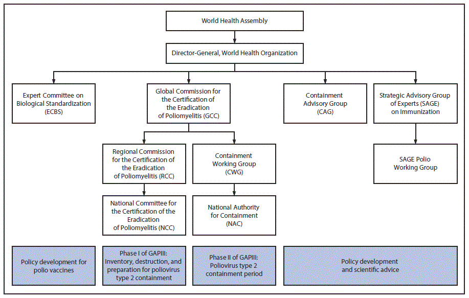 m6624a5f The figure above is an organizational chart showing the various World Health Organization advisory groups involved in the worldwide containment of poliovirus type 2, including GAPIII.