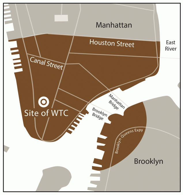 World Trade Center Health Program — United States, 2012−2020 This figure is a map showing the New York City disaster area for the September 11, 2001, terrorist attacks.