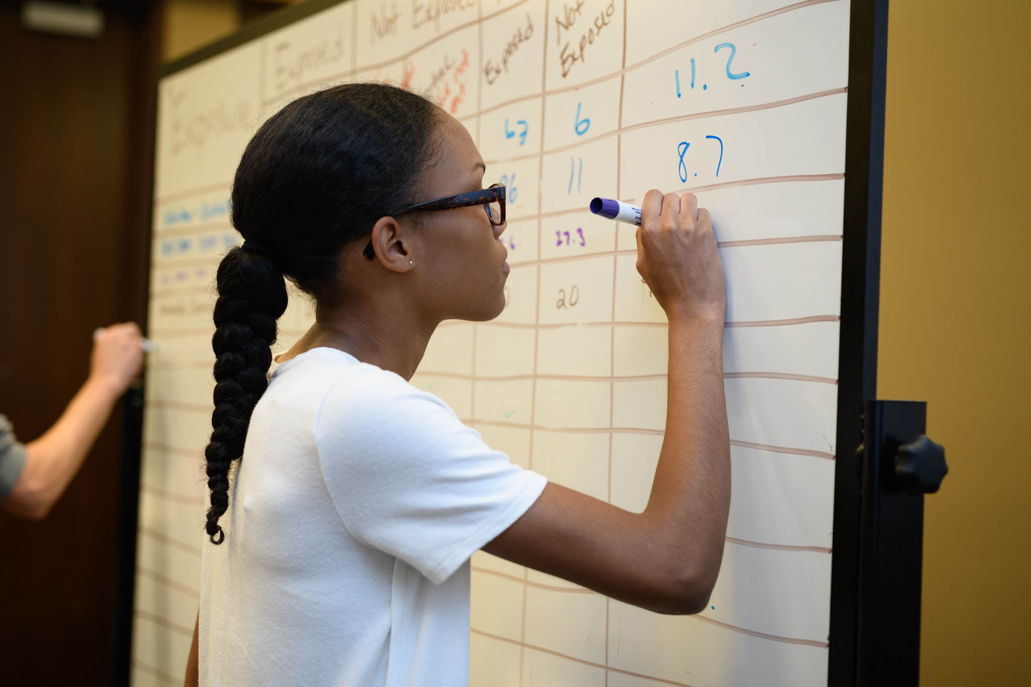 student-writing-whiteboard Student writing on a whiteboard.