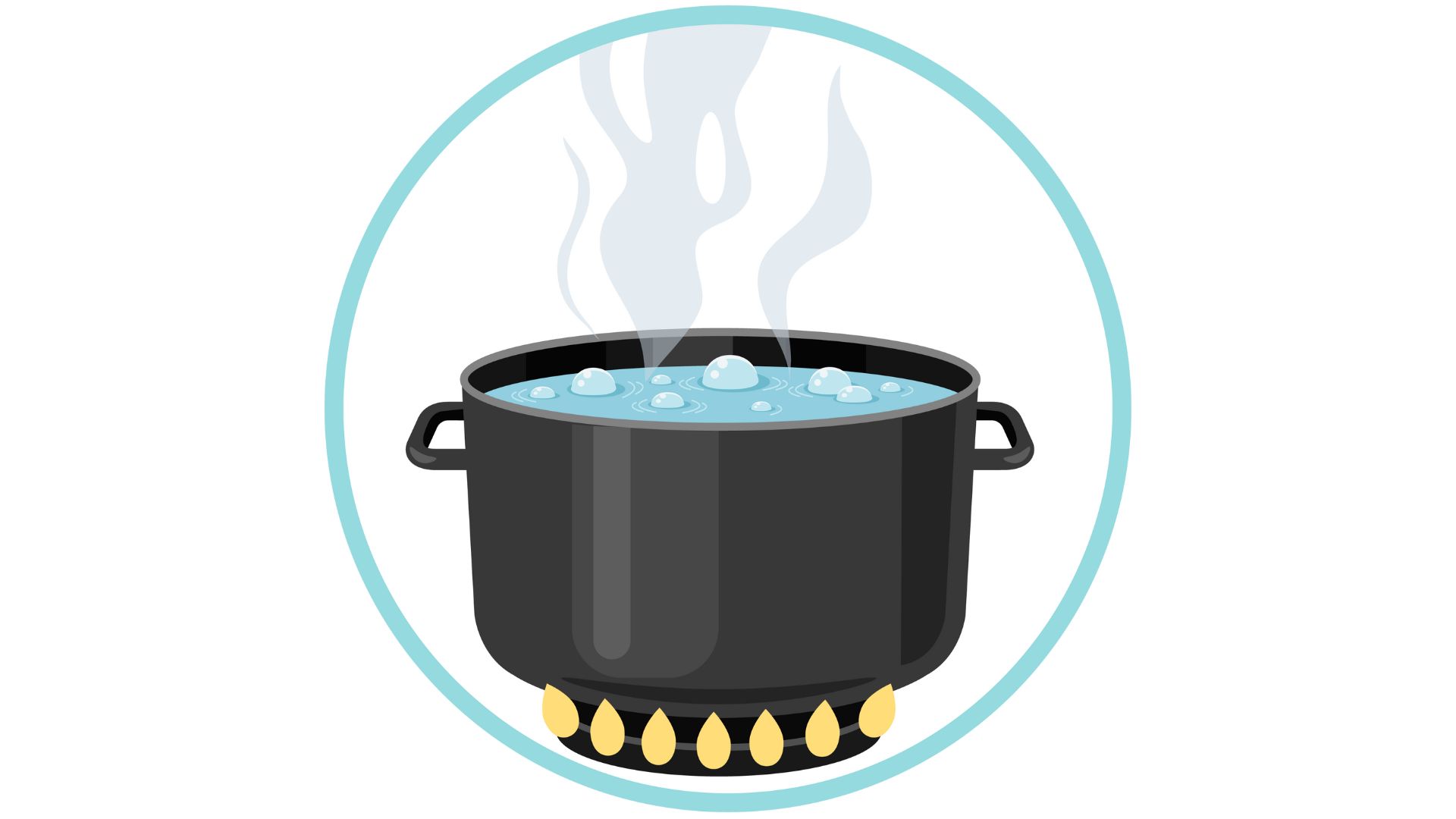 — title missing — Illustration of a pot of boiling water over a flame.