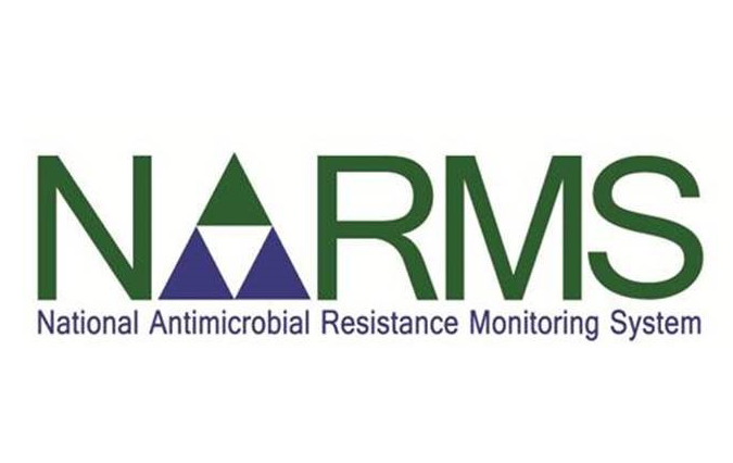 narms-logo-slide Logo for the National Antimicrobial Resistance Monitoring System, with three equilateral triangles taking the place of the A in NARMS.