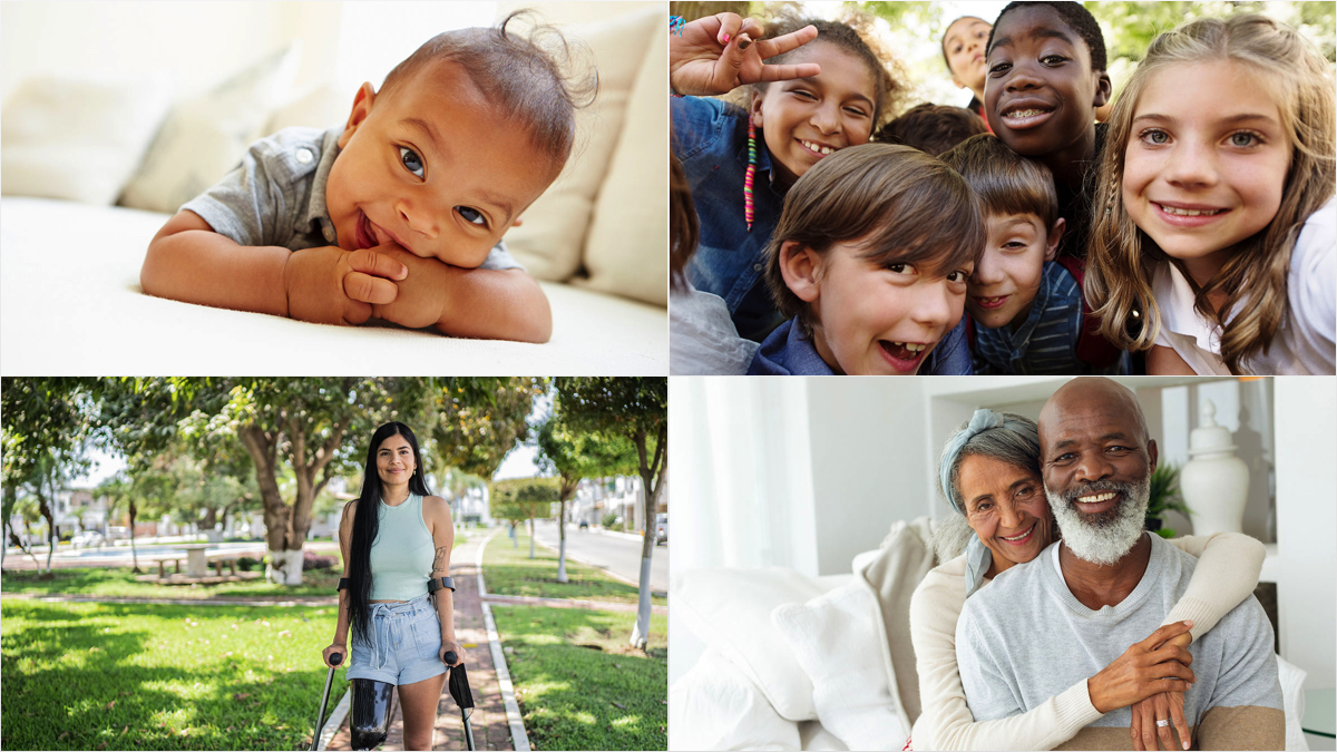 Photo collage of healthy people living throughout the lifespan.