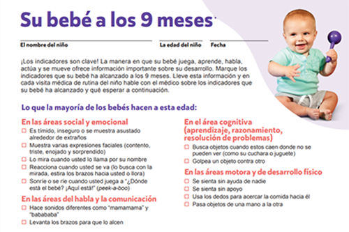 Listas de verificación de indicadores del desarrollo para el WIC image of pdf with baby sitting