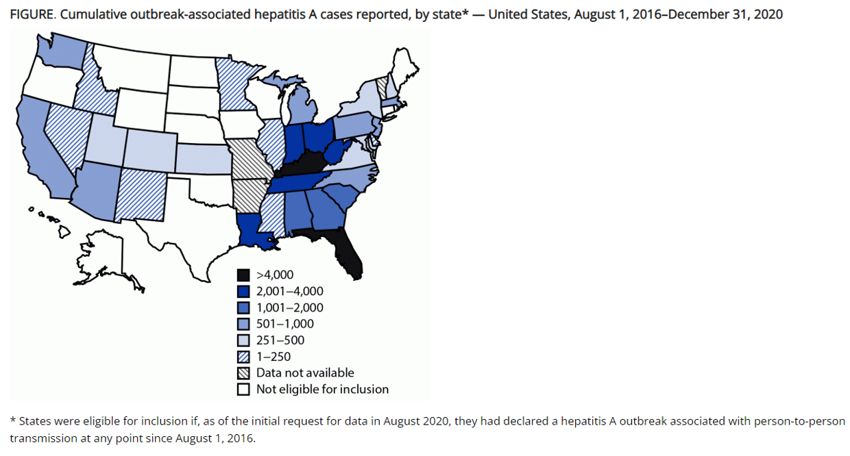 cumulative-outbreak-associated-hepatitis-a-cases-reported-by-states Diagram showing outbreaks associated with hepatitis A cases