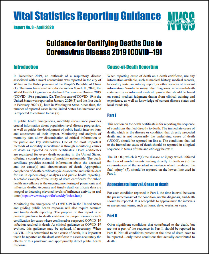 Thumbnail, Guidance for Certifying Deaths Due to Coronavirus Disease 2019 (COVID–19)
