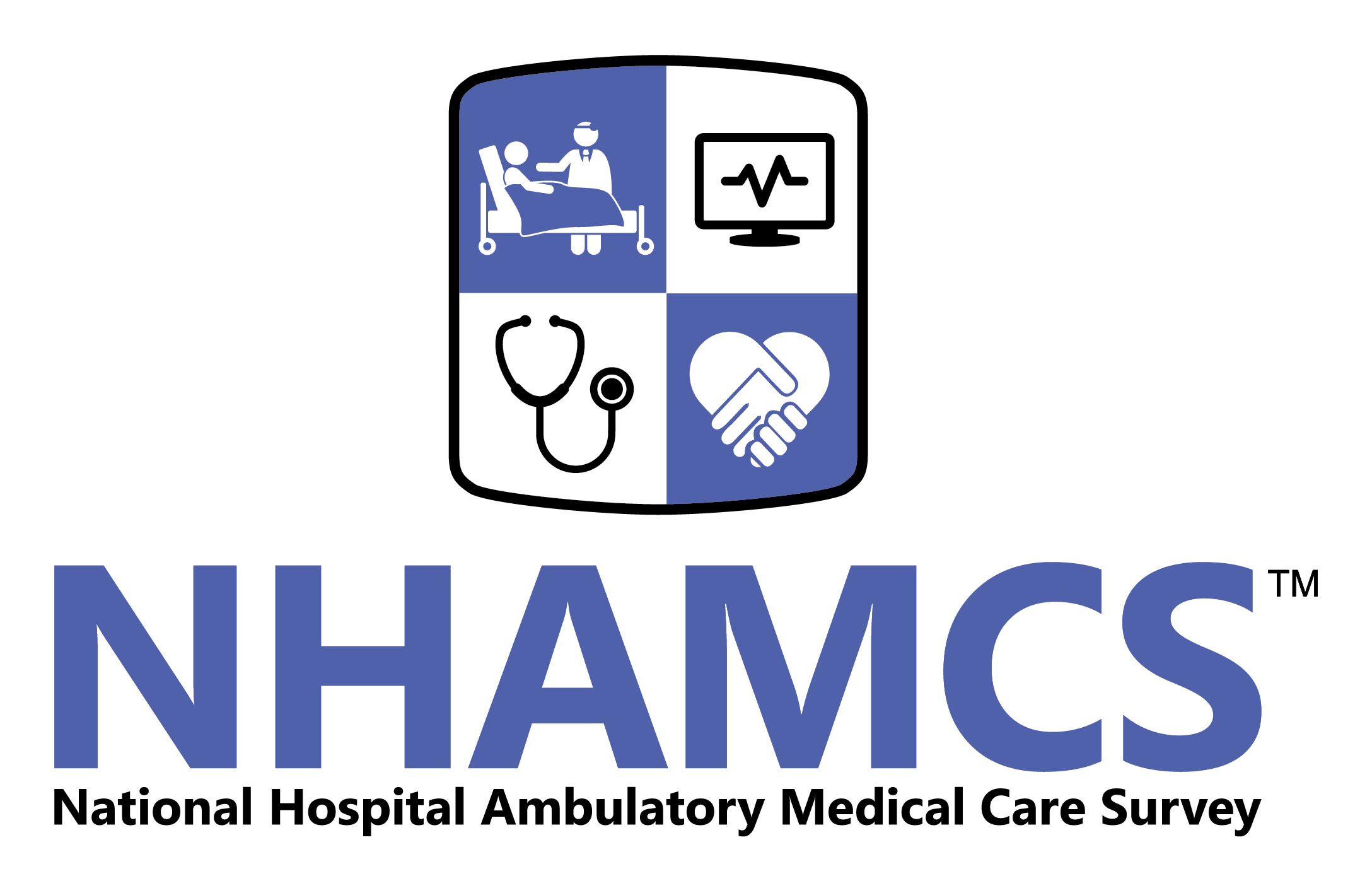 NHAMCS Logo The NHAMCS logo gives the survey name and shows a shield with four health related icons.