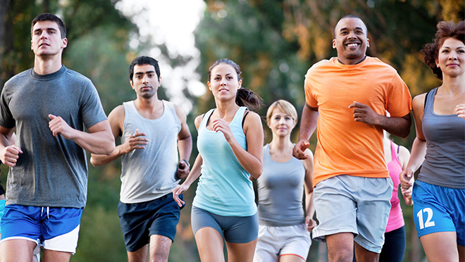 NHIS-Adults-Running A diverse group of adults jogging outside