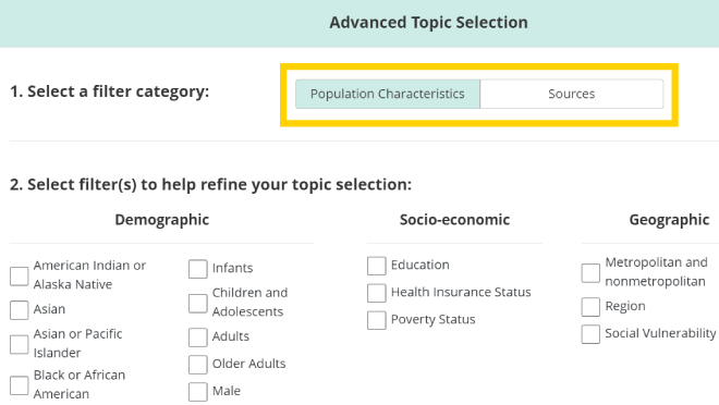 DQS Advanced Topic Popup Screenshot of the Advanced Topic Selection popup window