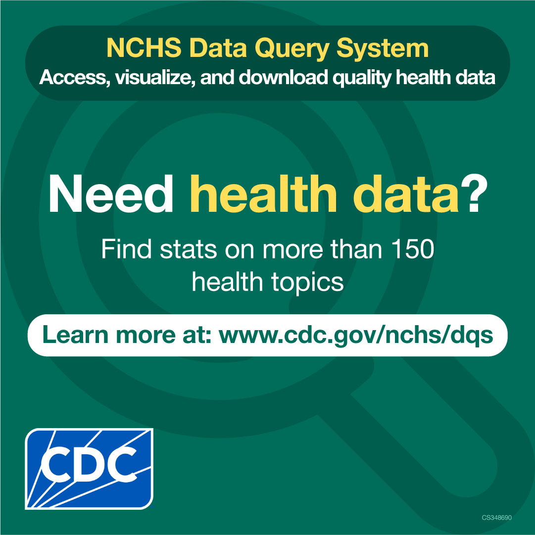 DQS Web Button DQS button in green, white, and yellow with CDC logo. Asks "Need health data?" and provides link