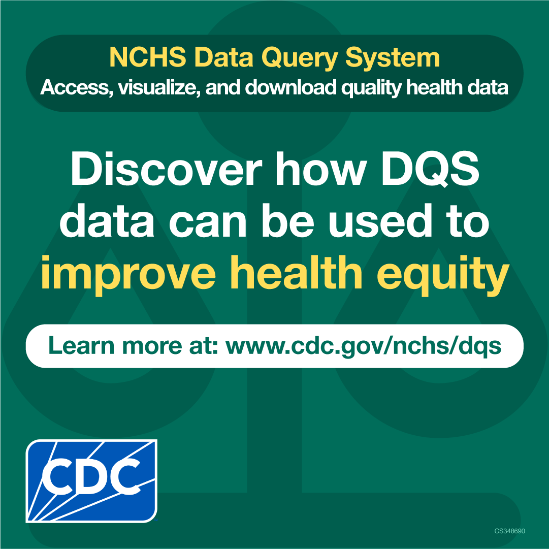 DQS Health Equity Social Media Graphic DQS graphic in yellow, green, and white with CDC logo: "Discover how DQS data can be used to improve health equity"