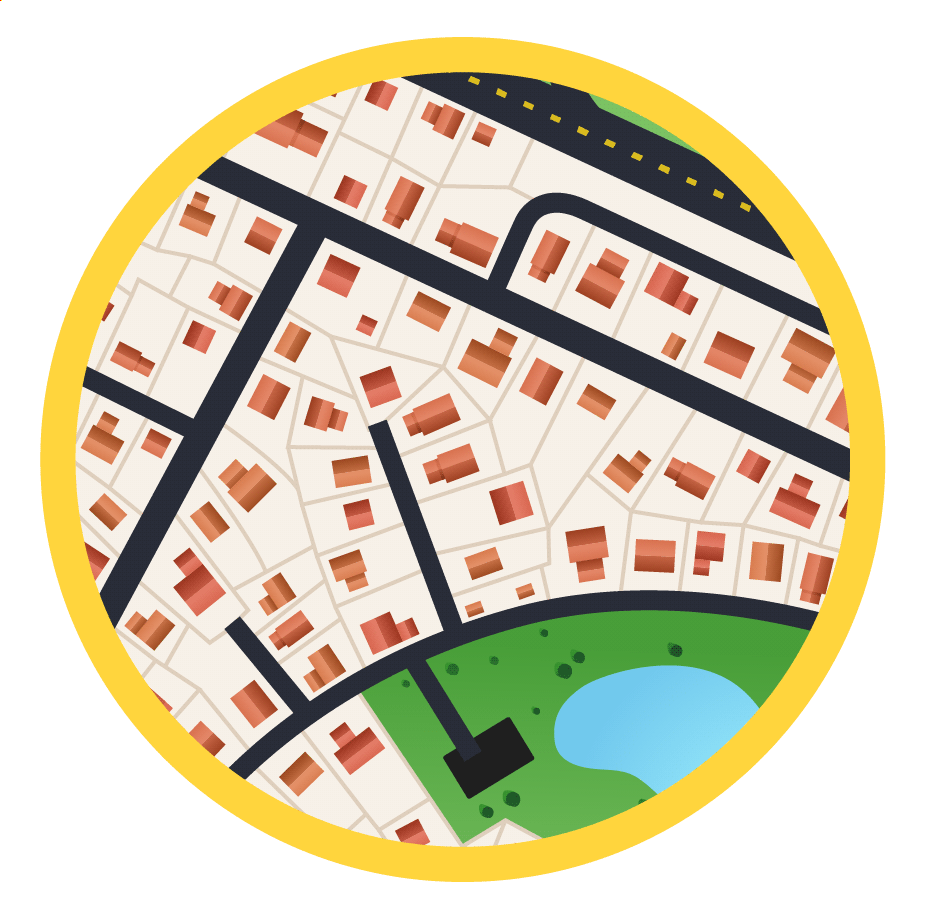NHANES Neighborhood Map Circle filled with a view looking down on a neighborhood street map