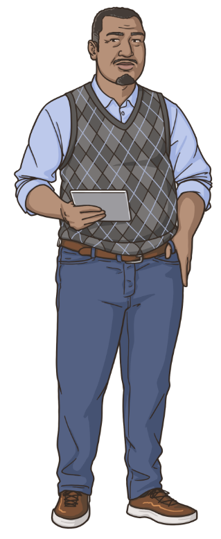 nerd-brandon Behavioral Scientist standing holding folder in hand.
