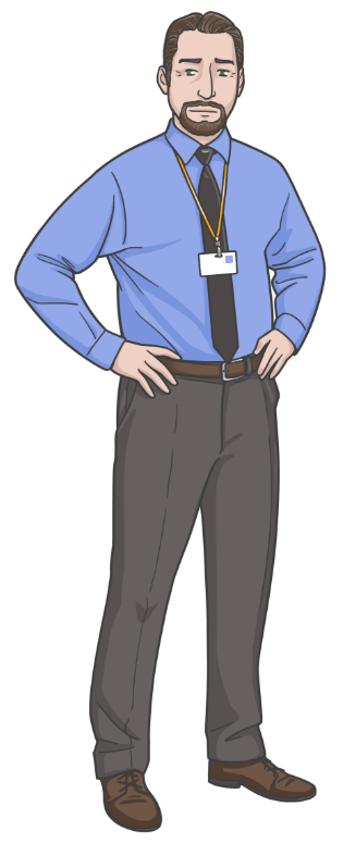 nerd-ezra-2 male epidemiologist standing with hand on hips.