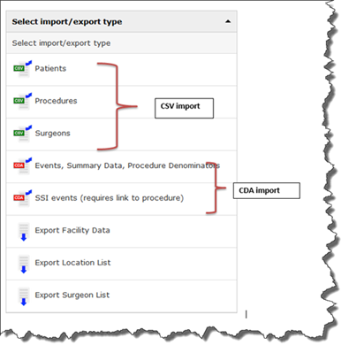 cdaimport.png Screenshot of import options available for CDA or CSV file import