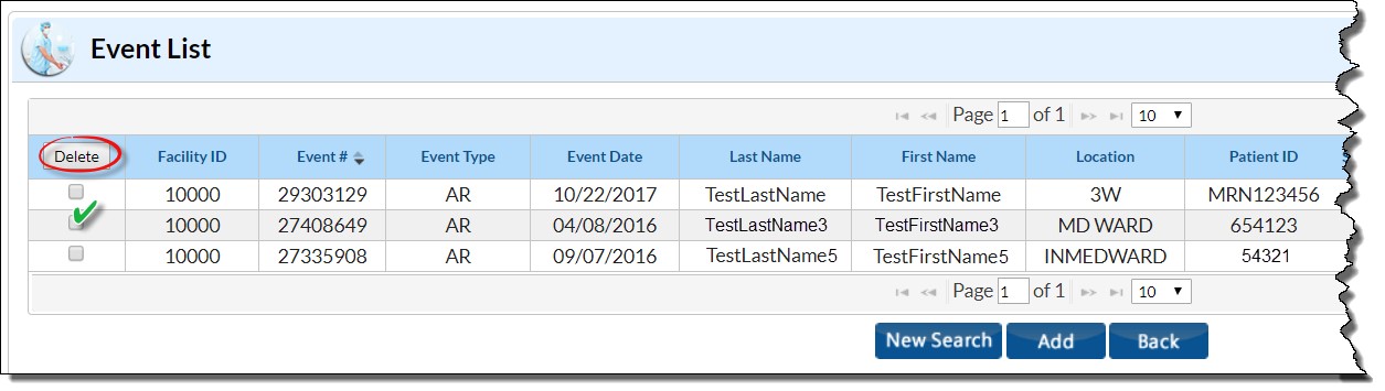 ar-img-4 The Event List screen shot shows the list of Antimicrobial Resistance event records resulting from a search