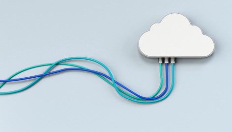 Image shows a cloud shaped device with three cords coming from the bottom and trailing to the left, out of the image.