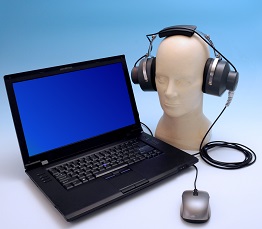 HPDWell-FitSystem2.jpg NIOSH HPD Well-Fit™ fit-testing system for earplugs shown with laptop and manikin with headphones.