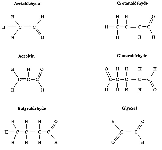 9111255a.jpg Structures for Acetaldehyde, Molonaldehyde, and Nine Related Low-Molecular-Weight Aldehydes.