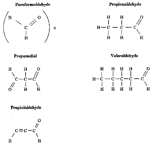 9111255b.jpg Structures for Acetaldehyde, Molonaldehyde, and Nine Related Low-Molecular-Weight Aldehydes.
