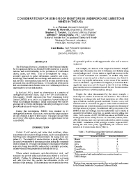Image of publication Considerations for Using Roof Monitors in Underground Limestone Mines in the USA