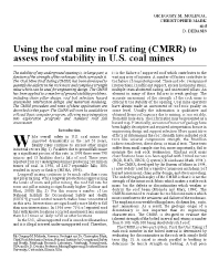 Image of publication Using the Coal Mine Roof Rating (CMRR) to Assess Roof Stability in U.S. Coal Mines
