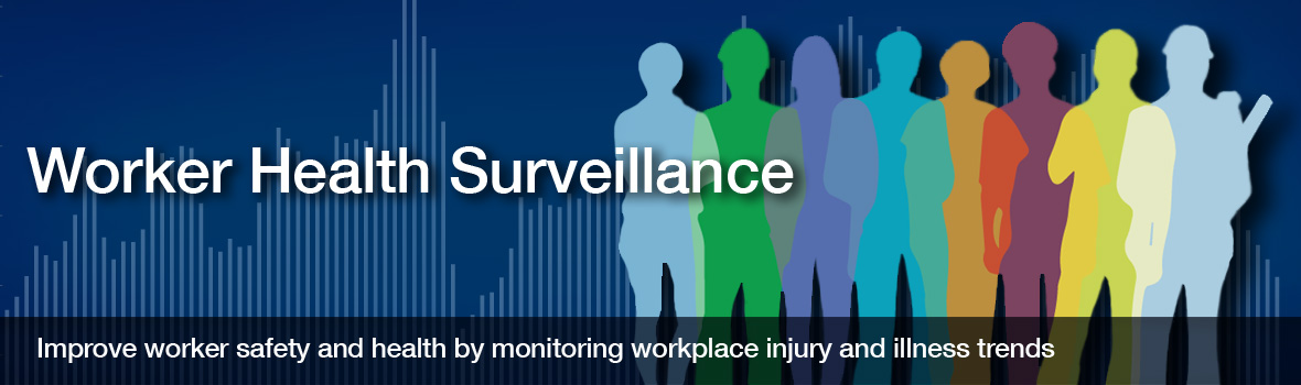Surveillance Banner Worker Health Surveillance. Improve Worker safety and health by monitoring workplace injury and illness trends.