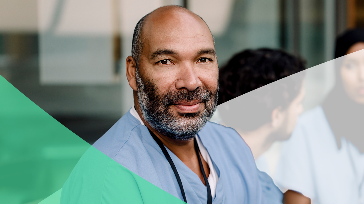 Campaign Background 1 Portrait of a middle-aged African American male nurse.