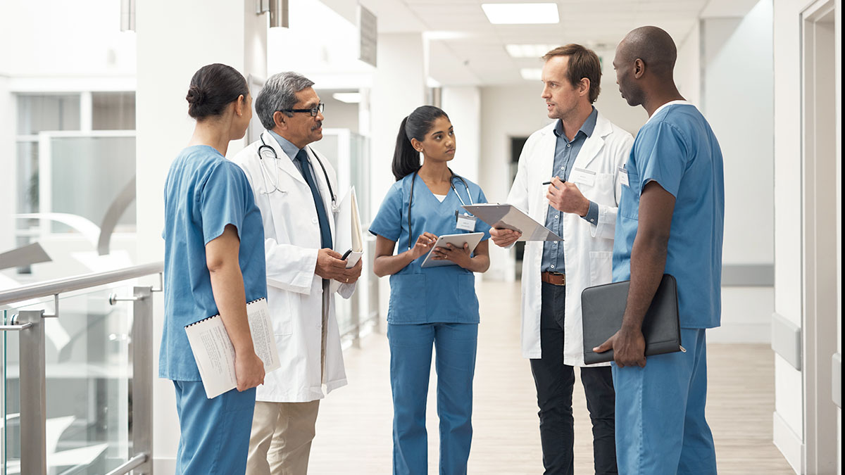 Fentanyl: Personnel in Hospital and Clinical Settings page Doctors and nurses in medical meeting demonstrating teamwork, leadership and collaborative communication in a clinic