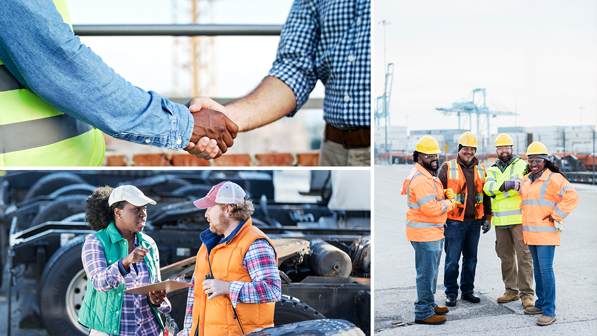 Implementation Science Program Worker collage shows a diverse group of workers in a variety of different workplaces.