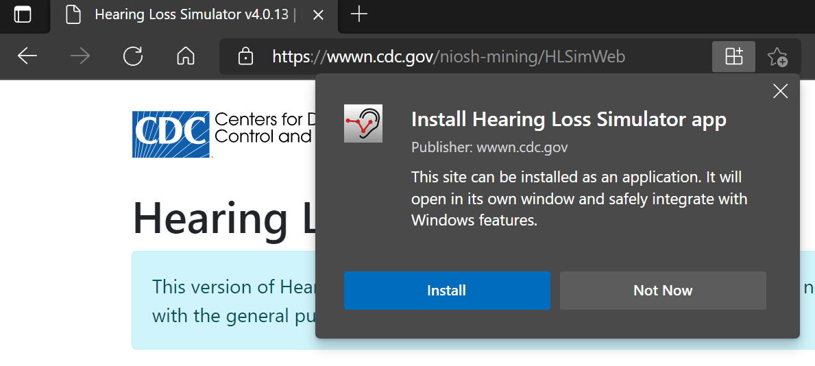 PWA instructions for Edge Screenshots showing PWA installation steps on Microsoft Edge browser