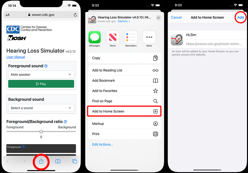 PWA steps instructions for iOS Screenshots showing PWA installation steps on iOS