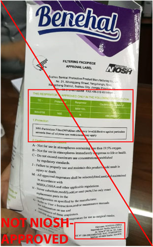 Counterfeit respirator packaging