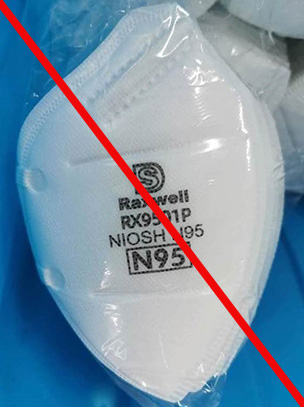 Counterfeit respirator in clear packaging